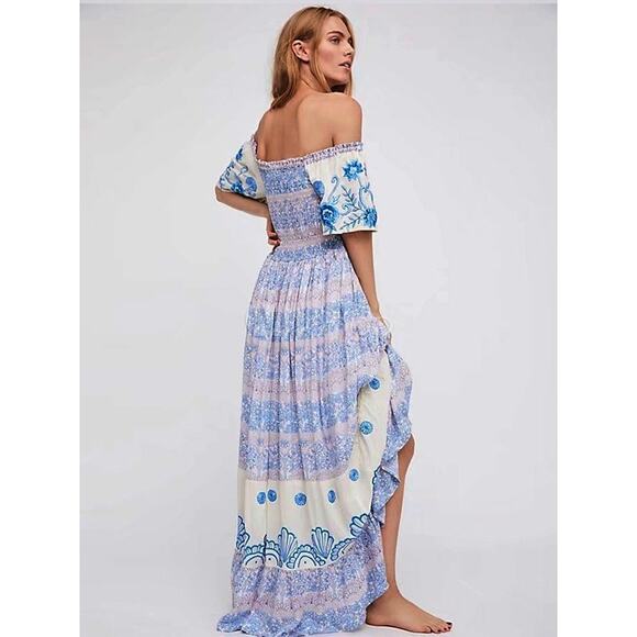 Fillyboo Free People Hummingbird Dress Maxi Floral Off The Shoulder Embroidered - Picture 3 of 16